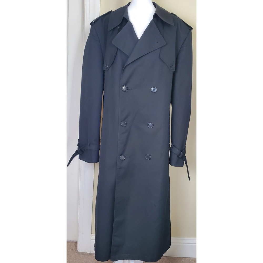 Vintage Christian Dior Monsieur Black Trench Coat 44R Men's Lined Belted Classic